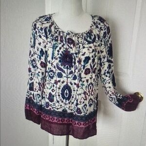 Floral Print Blouse - Purple and White
